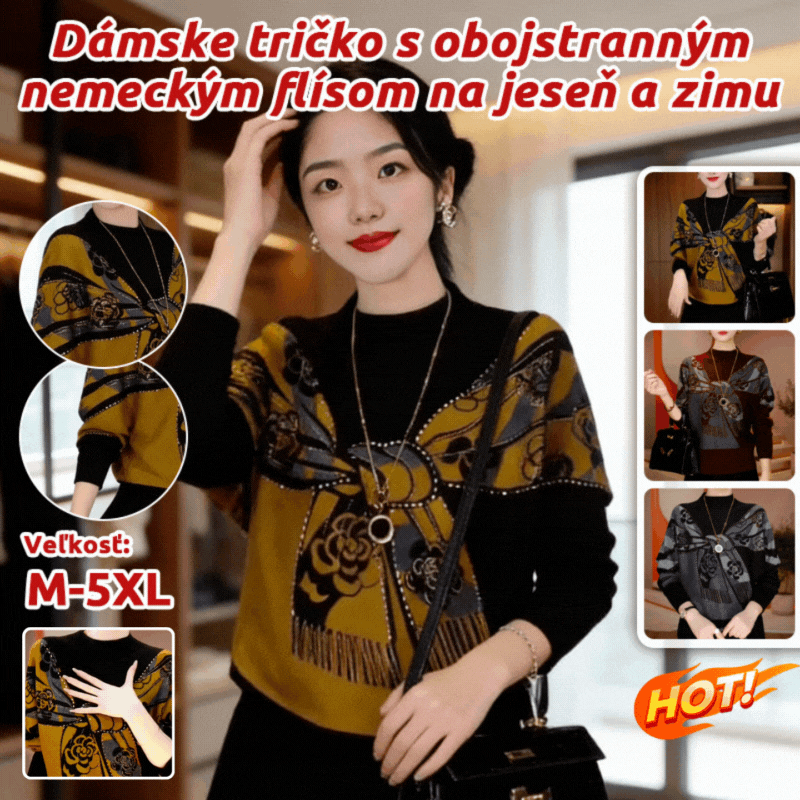 🔥【M~5XL】✨Nový jesenný/zimný obojstranný nemecký flísový teplý voľný módny potlačený dámsky sveter