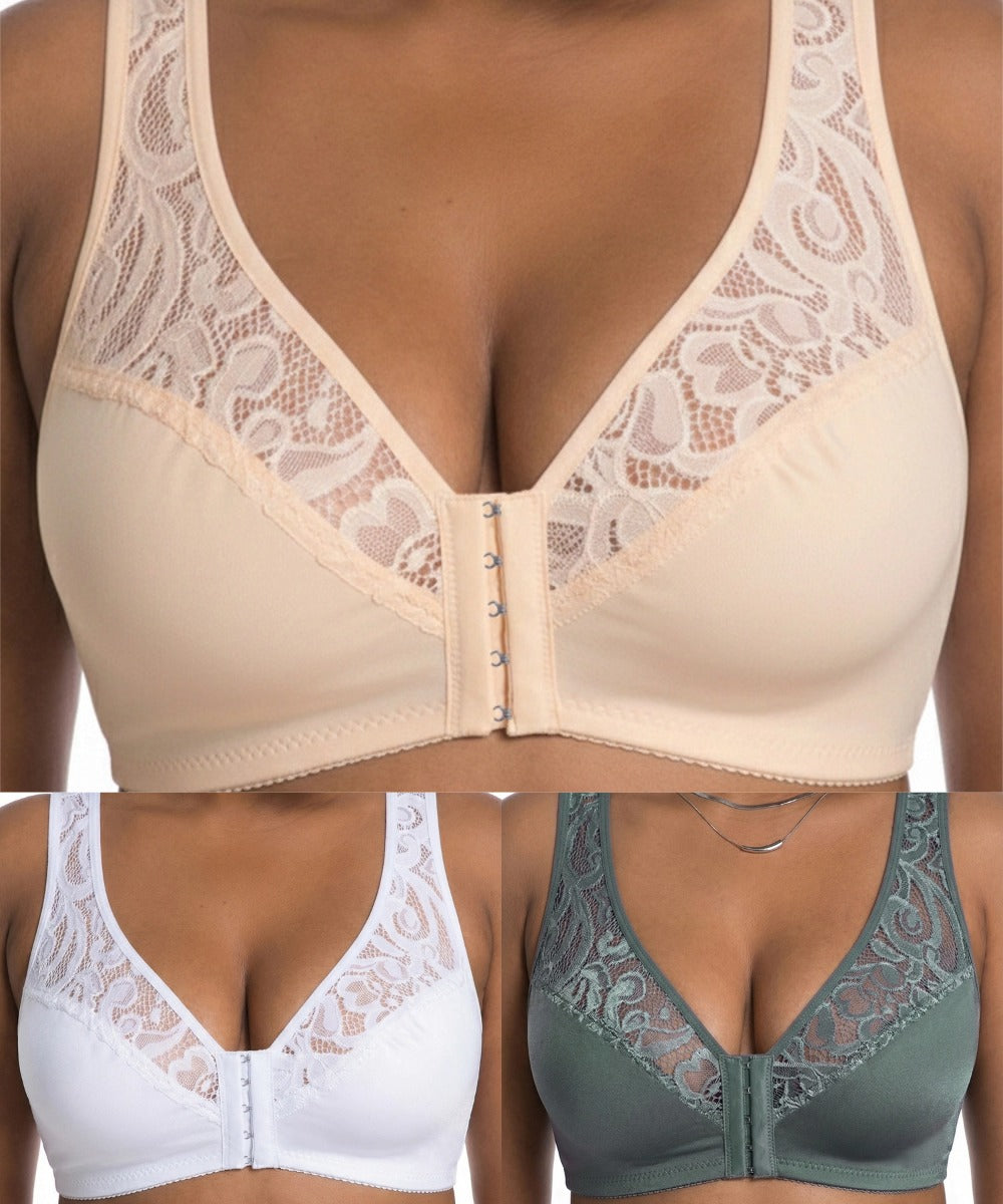 💖Najniža cijena ikad【Set od 3 dijela】【L-4XL】😍🩲Plus size push-up grudnjak, prekrasna čipka, push-up i izdubljeni dizajn, kopčanje sprijeda
