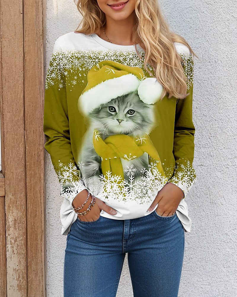 🔥40%OFF-- 【S-8XL】3D božićna majica s printom mačaka dugih rukava