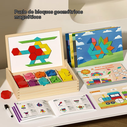 👶🌈🧩【144 piezas】🔥Juguete de rompecabezas tangram de madera magnético, entrenamiento cerebral y juguete educativo para niños, estimula el pensamiento