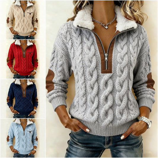 50% отстъпка! 🔥🔥 Плетен кардиган с дълъг ръкав, принт и подплата от полар