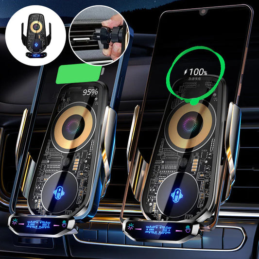 📱🚗 Soporte para teléfono móvil para coche con carga inalámbrica, apertura y cierre automáticos, control inteligente para navegación