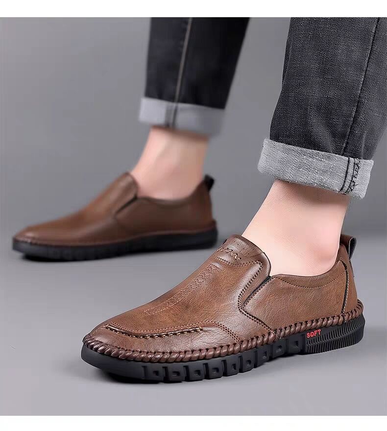 👞Kup jedną parę, drugą otrzymasz gratis【39-44】2025 nowe męskie skórzane buty casualowe z miękką podeszwą, antypoślizgowe, oddychające, skórzane buty