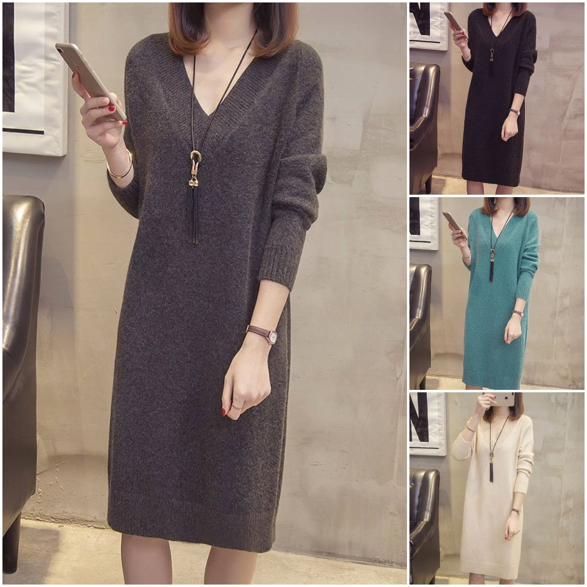 ✨👗【Precio especial -50%】Vestido de punto suelto de gran tamaño, más vendido