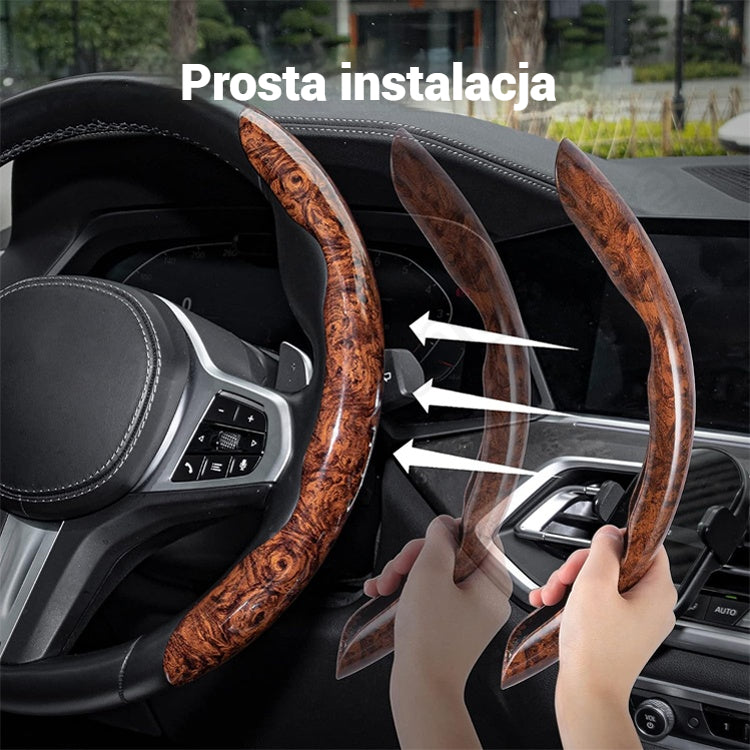 🔥【Kup 3, a 3 dostaniesz gratis】🚗【1 zestaw 3 sztuk】Pokrowiec na kierownicę samochodową z antypoślizgowym wzorem drewna