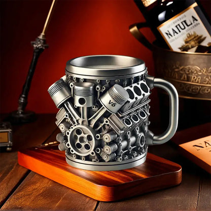 🎁☕ Hrnček na kávu z nehrdzavejúcej ocele Creative Engine V6V8, mechanický dizajn