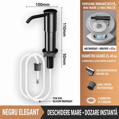 Ugradbeni dozator sapuna i deterdženta za sudoper, vrhunski nehrđajući čelik, s produžnom cijevi za izravno spajanje na bocu i gravitacijskom kuglicom (čelik 304), brzo pumpanje