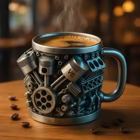 🎁☕ Hrnček na kávu z nehrdzavejúcej ocele Creative Engine V6V8, mechanický dizajn