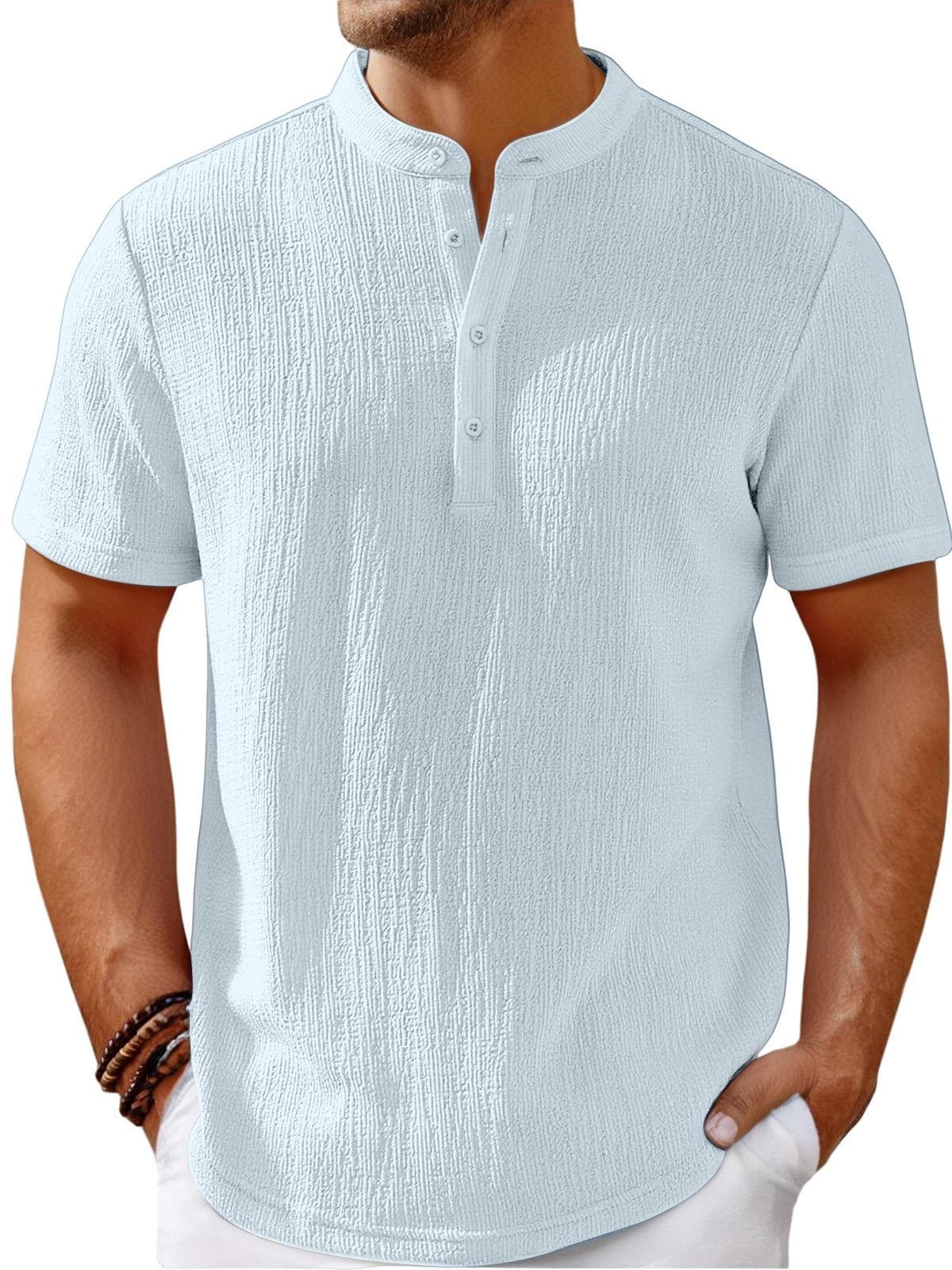 【S-4XL】Camiseta de hombre con una textura espectacular y cuello Henley: cómoda y elegante para el día a día.