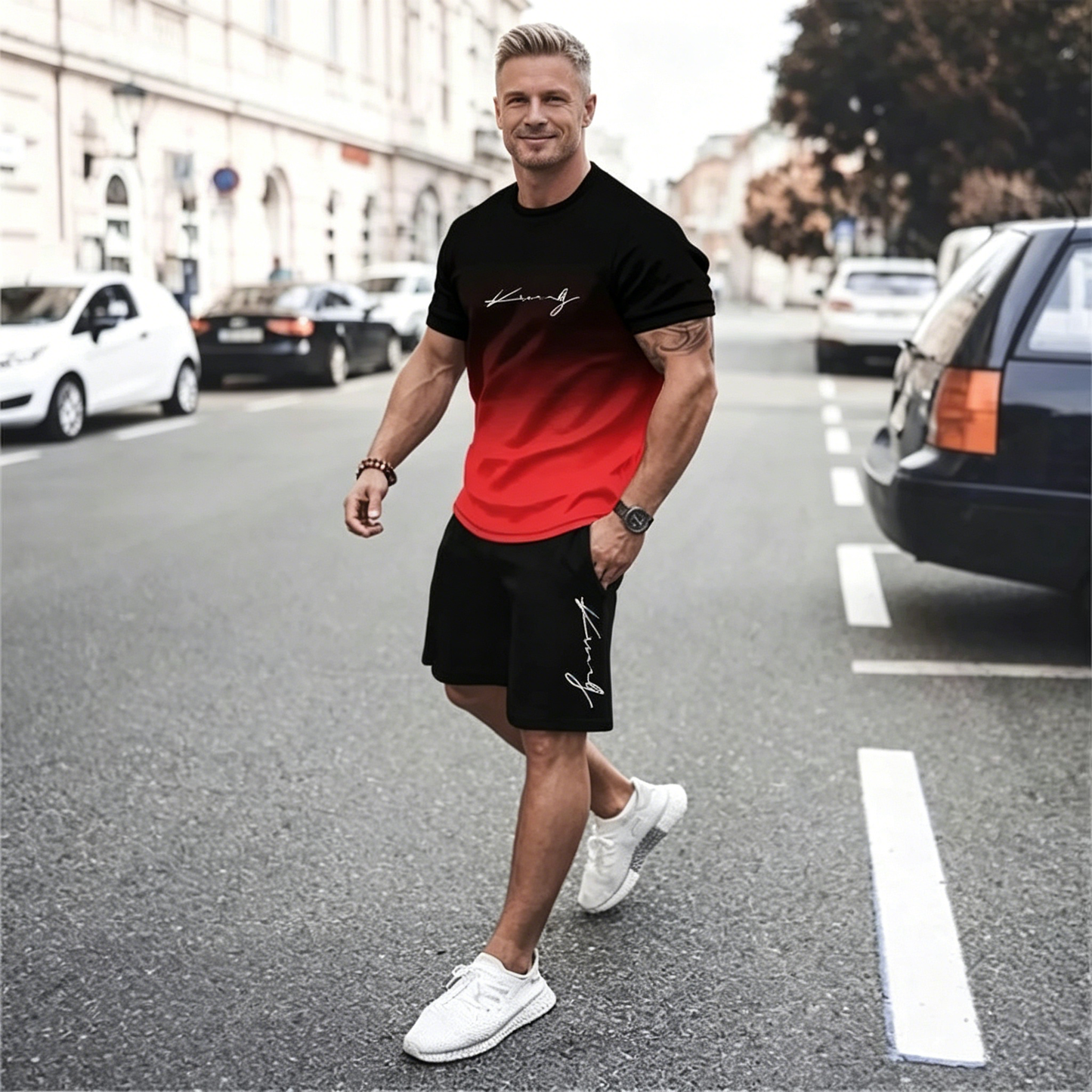 ✨【Pago contra entrega】Conjunto de dos piezas de verano para hombre: camiseta de manga corta + pantalones cortos