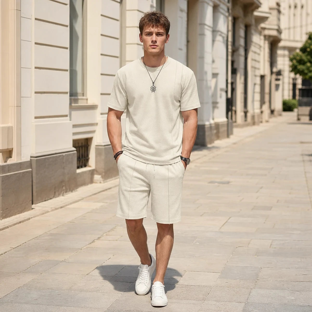 💖Pago contra entrega💖【S-3XL】Conjunto de manga corta para hombre, camiseta + pantalón corto (dos piezas)