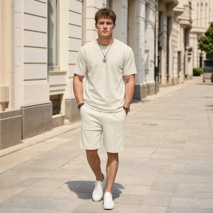 💖Pago contra entrega💖【S-3XL】Conjunto de manga corta para hombre, camiseta + pantalón corto (dos piezas)