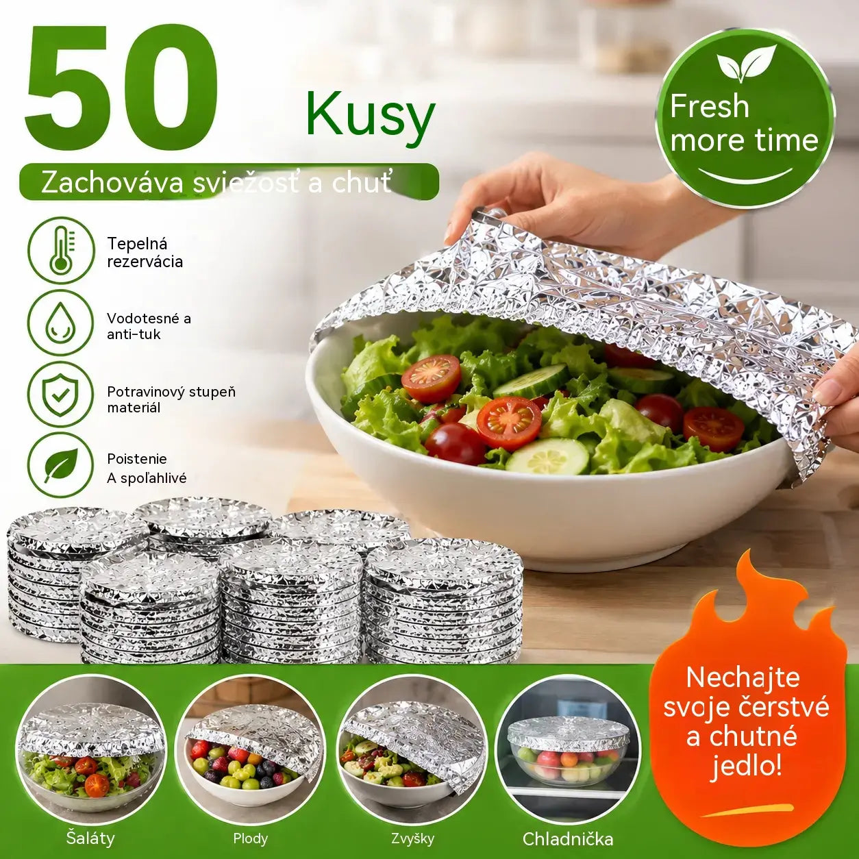 ✨【Balenie 50 kusov】♻️🍲Opakovane použiteľné viečka z potravinárskej hliníkovej fólie