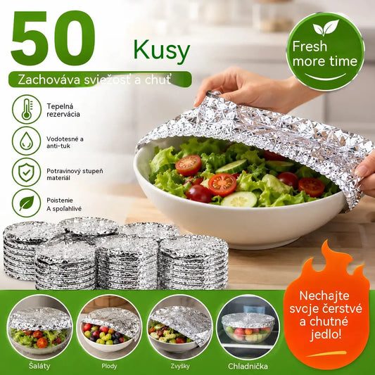 ✨【Balenie 50 kusov】♻️🍲Opakovane použiteľné viečka z potravinárskej hliníkovej fólie