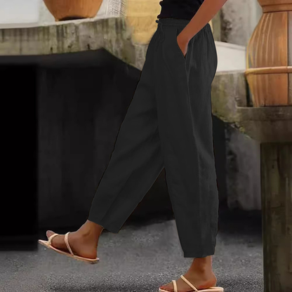 😍💕50% zľava💕 Dámske ležérne bavlnené ľanové nohavice (40-120 kg)
