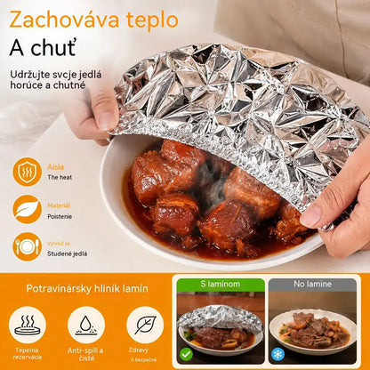✨【Balenie 50 kusov】♻️🍲Opakovane použiteľné viečka z potravinárskej hliníkovej fólie