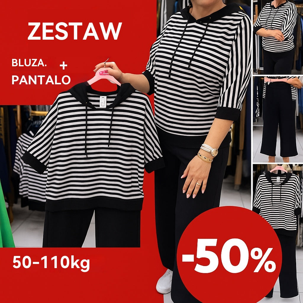 💥 Wyprzedaż! Stylowy zestaw damski: top w paski i eleganckie spodnie