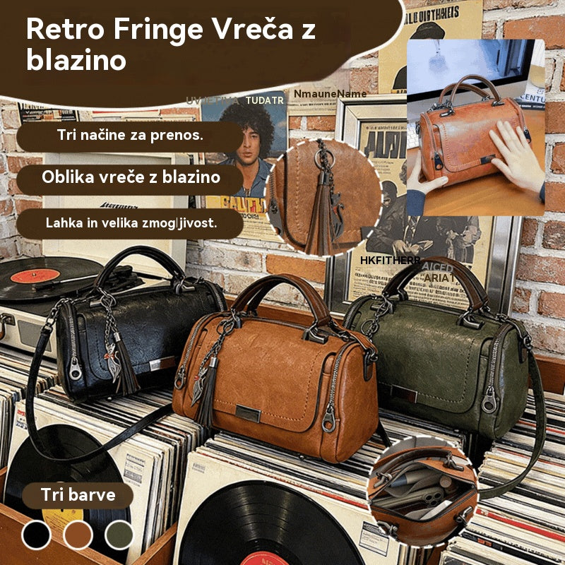 Ženska torba čez telo z resicami v retro slogu in enobarvnim patchworkom, 2026