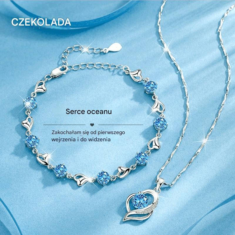 ✨💎💎Serce oceanu 925 srebro bransoletka + naszyjnik zestaw