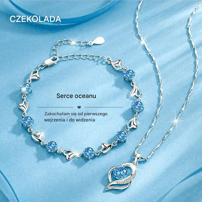 ✨💎💎Serce oceanu 925 srebro bransoletka + naszyjnik zestaw