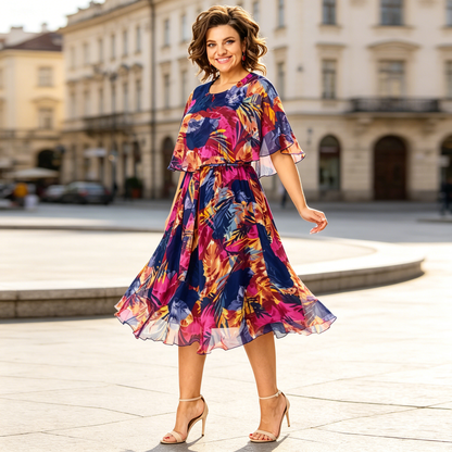 💃☀️【S-5XL】Šaty s potlačou a sieťovinou - Úzky strih, lichotivé a ľahko sa kombinujú.