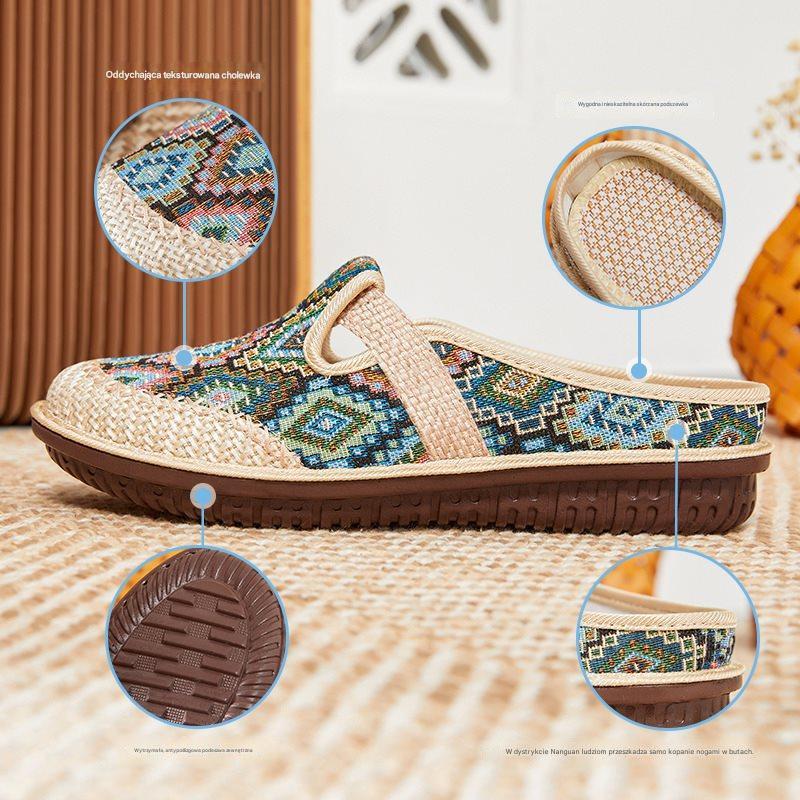 🔥👡50% zniżki 【35-41】Damskie kapcie z miękką podeszwą z haftowanego lnu, antypoślizgowe