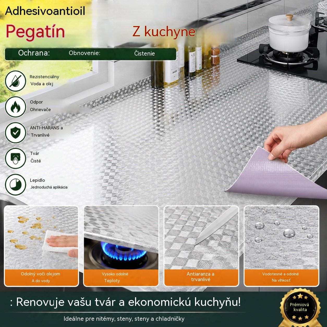 Nálepky na stenu do kuchyne: odolné voči oleju, vode, ohňovzdorné a tepelne odolné.