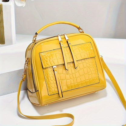 👜👜 【Oferta por tiempo limitado -50%】Bolso de mano elegante de cuero charol con estampado de cocodrilo