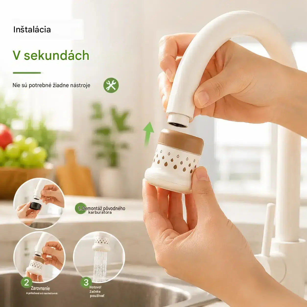 💦 Vodovodný filter odolný voči striekajúcej vode – 360° – Šetrí vodu viac a je efektívnejší, lepšie výsledky umývania