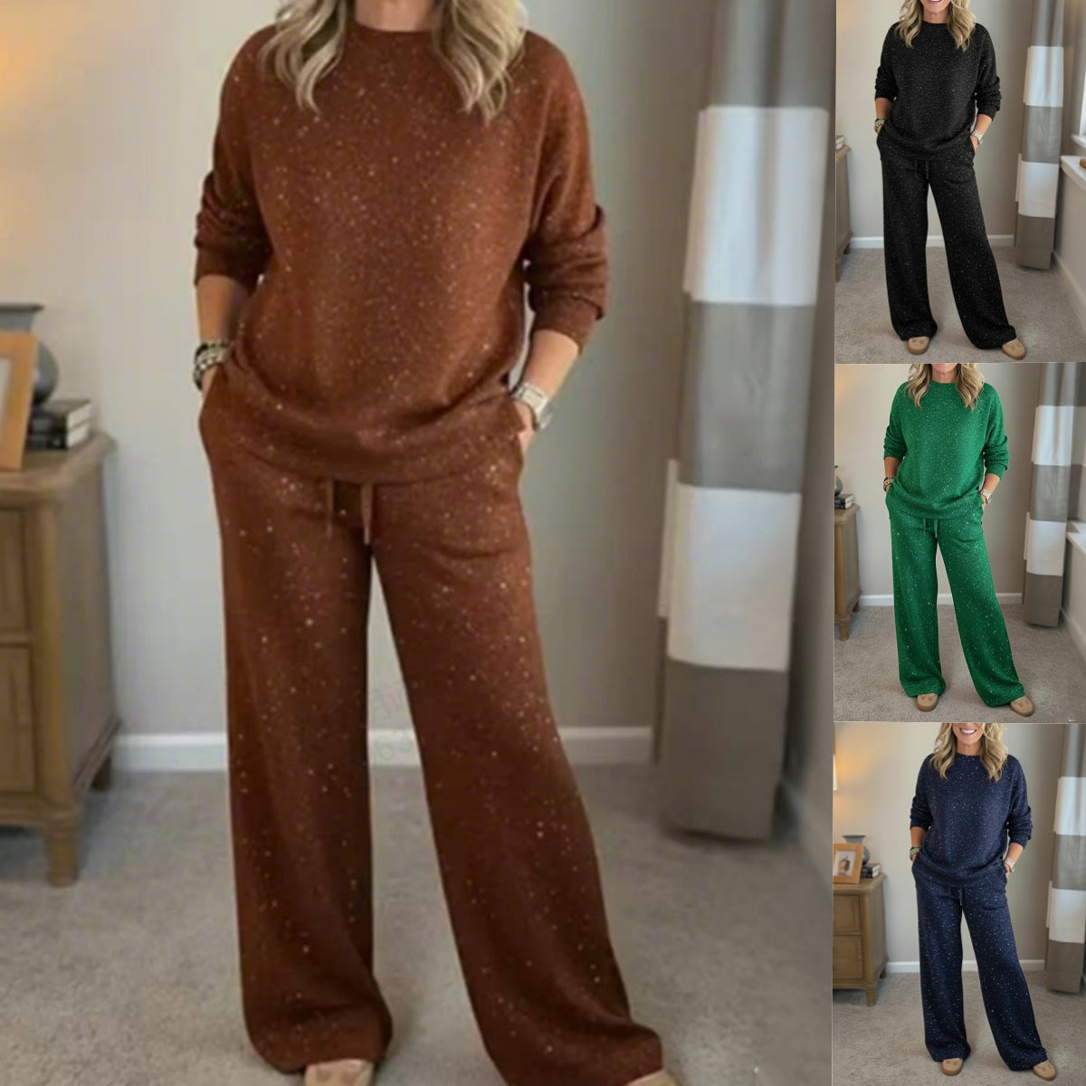 📢📢【Oferta limitada – 50 % de descuento】Nuevo conjunto femenino de suéter con lentejuelas + pantalón largo