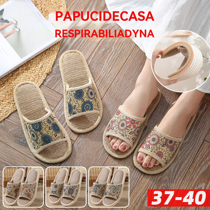 🔥👡Promocja 50%【3 pary】【37-40】Nowe damskie kapcie z haftowanego lnu i bawełny na 2025 rok, odpowiednie na każdą porę roku.