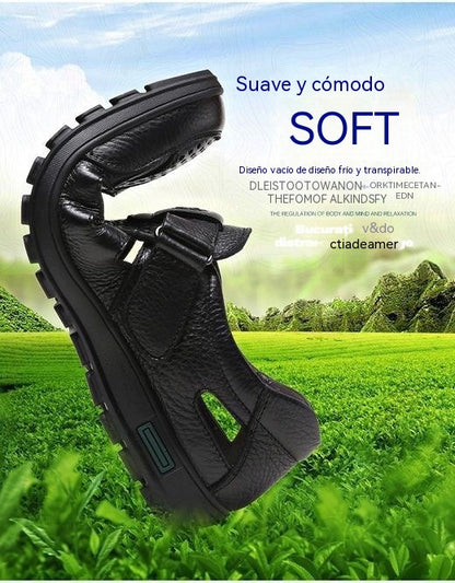 😎👞【Piel auténtica de primera calidad – Nueva versión mejorada】Sandalias de hombre de alta gama hechas de piel auténtica con diseño perforado