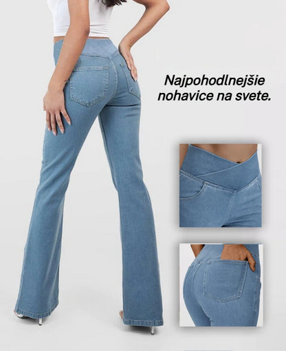 👖【XS-4XL】Džínsy s vysokým pásom, crossover strih, super elastické