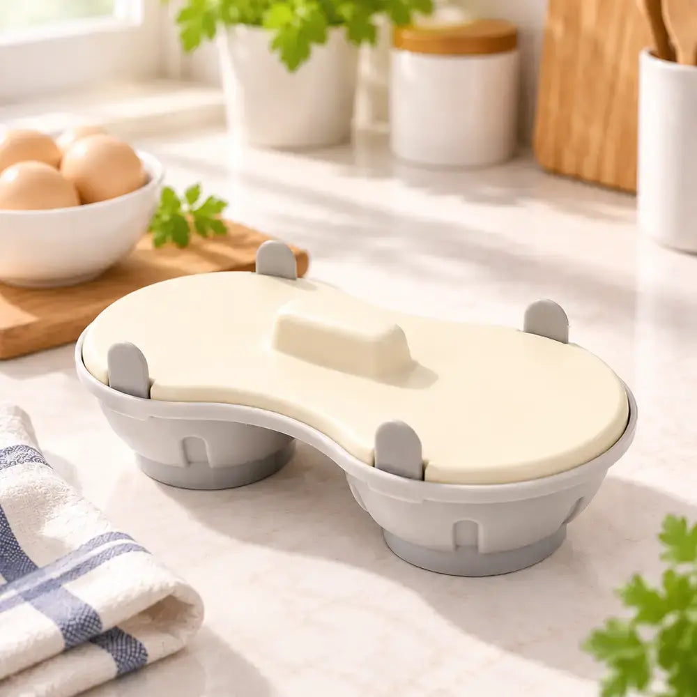 🥚✨ Varič vajec do mikrovlnnej rúry s pokrievkou - Rýchla a praktická nádoba na naparovanie - Bez BPA, pripraví varené vajcia, vajcia na mäkko alebo miešané vajcia za pár minút 🍳