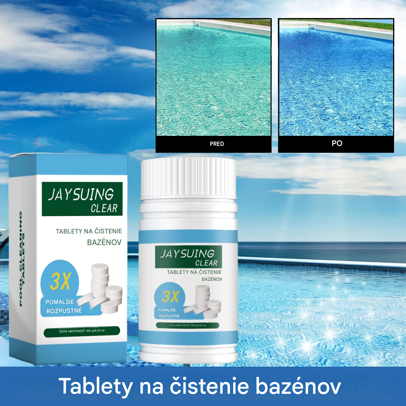 🔥Kúpte 1 a získajte 1 zadarmo (2 fľaše) šumivé tablety na čistenie bazénov