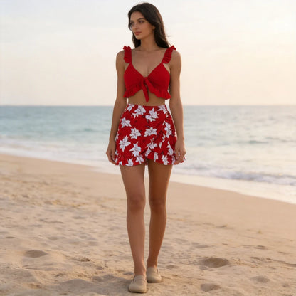 👙【50% OFF】🌴【Tallas S-2XL】Conjunto de traje de baño estampado de 3 piezas, pago contra entrega