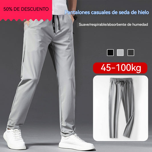 💥🧊😍【M-5XL】Pantalones casuales de seda helada para hombre, tejido suave y cómodo, transpirable y de secado rápido.