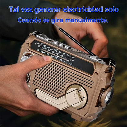 📻🏕️【Garantía oficial】Linterna portátil multifuncional con radio AM｜Carga manual y solar, esencial para emergencias