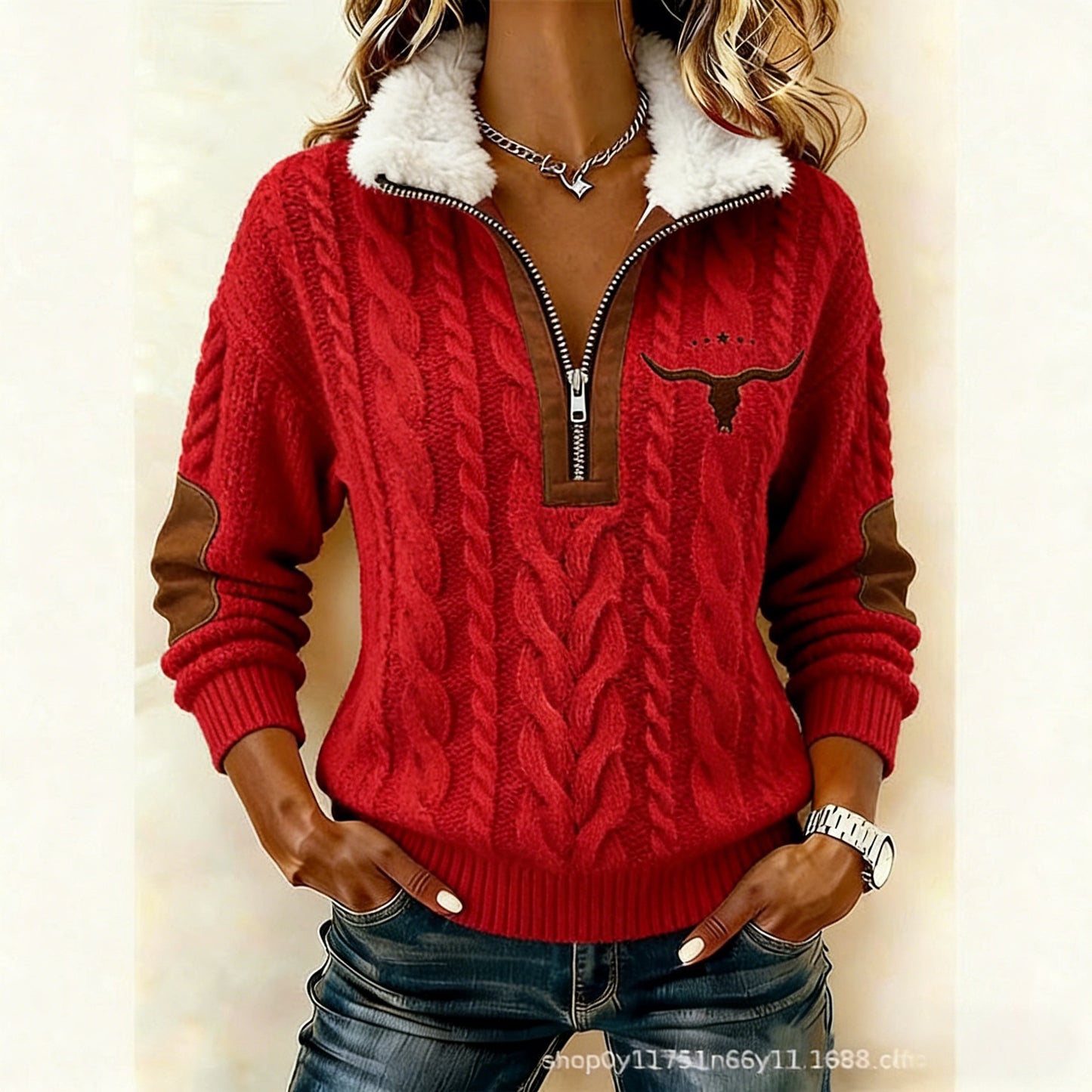 Sleva 50 %! 🔥🔥 Pletený kardigan s dlouhým rukávem, potiskem a fleecovou podšívkou