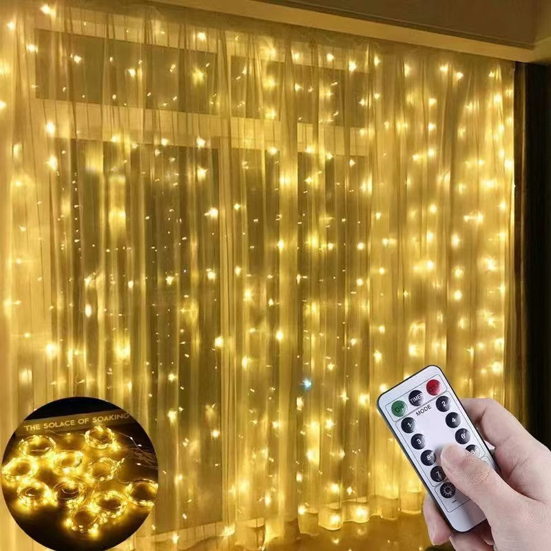 ✨🎄 【Descuento limitado -50%】Nuevas cortinas de luces LED con control remoto USB, perfectas para crear un ambiente cálido y decorativo.