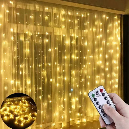 ✨🎄 【Descuento limitado -50%】Nuevas cortinas de luces LED con control remoto USB, perfectas para crear un ambiente cálido y decorativo.