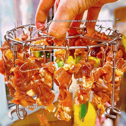 【💥Compra 1 y llévate 1 gratis】🍢🍖🍗Parrilla de acero inoxidable 304 con 24 brochetas para horno freidora de aire