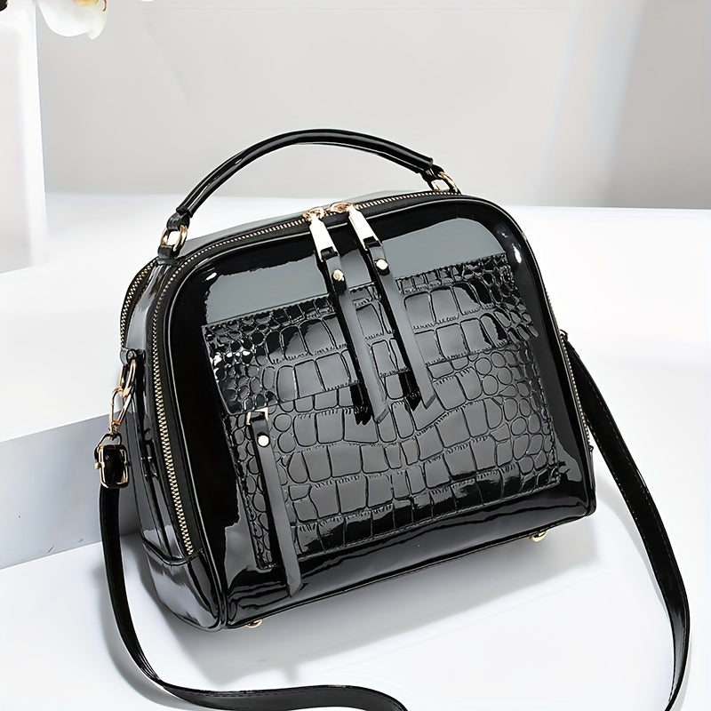 👜👜 【Oferta por tiempo limitado -50%】Bolso de mano elegante de cuero charol con estampado de cocodrilo