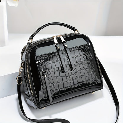 👜👜 【Oferta por tiempo limitado -50%】Bolso de mano elegante de cuero charol con estampado de cocodrilo