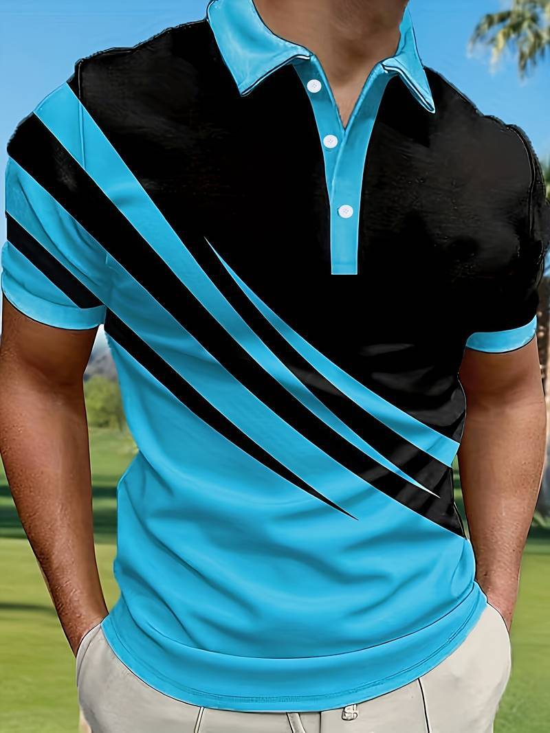 🔥👔【S-6XL】Nuevo polo de verano para hombre con estampado 3D a rayas