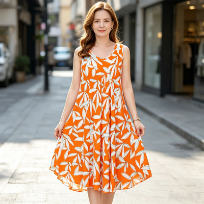 【S-XXL】Nuevo vestido sin mangas con estampado retro para mujer en tallas grandes