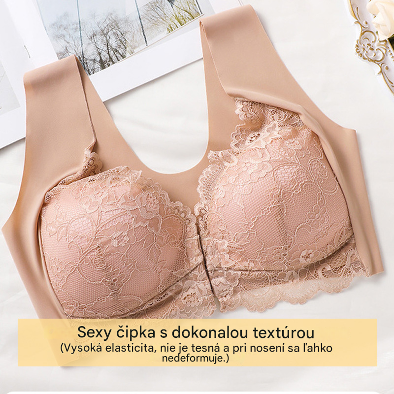 🔥💕【40-100 kg】✨👙 Biustonosz push-up zapinany z przodu z piękną koronkową ozdobą na plecach