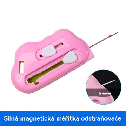 Magnetické pravítko na prešívanie 3 v 1 s rozpáračom a navliekačom nití | Silná magnetická kontrola okrajov, mierky na pravítku (vhodné pre domáce aj priemyselné šijacie stroje)