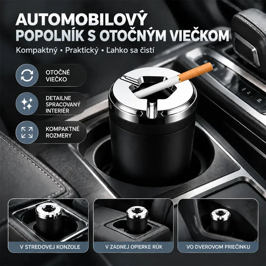 🚗🚬 Auto popolník s otočným vekom – 1+1 zdarma, sada 2 kusov, proti zápachu a popolu, univerzálny do držiaka nápojov.