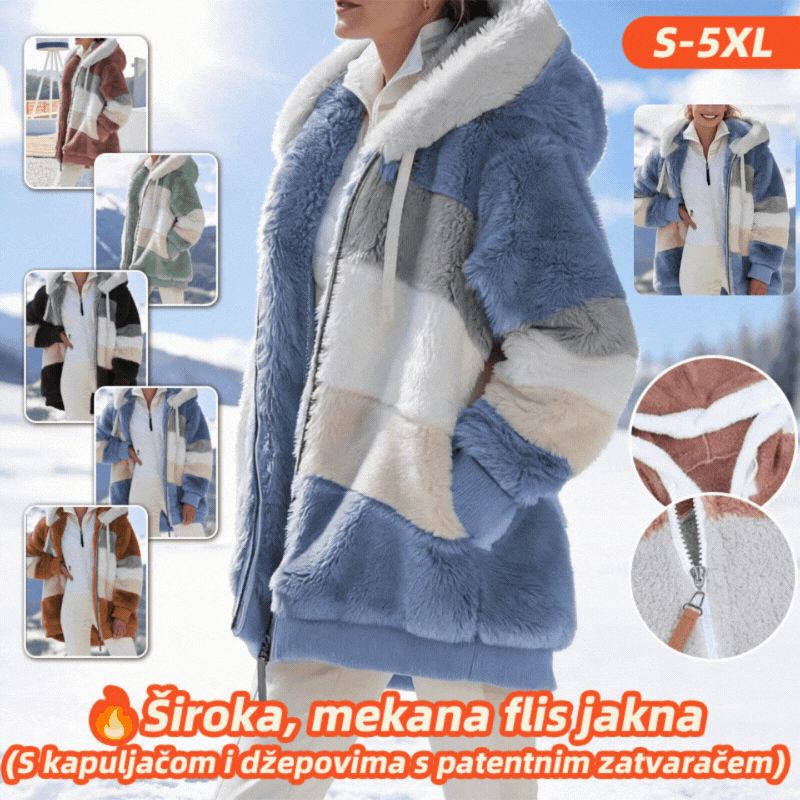 ✨【Sezónní akce -50 %】Široká plyšová bunda s kapucí a kapsami na zip